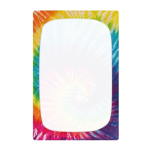 Image of Tie Dye Rainbow Crib Sheets Soft Breathable Fitted Baby Playard Sheets Mattress Cover for Girl Boys, 39 inch x 27 inch x 5 inch