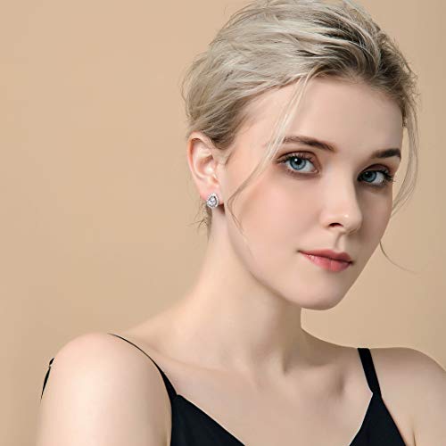 Cz Stud Earrings For Girls - 14K White Gold Teardrop Halo Studs Small Pear Shaped Cubic Zirconia Stud Earrings For Women Brides Bridesmaids Bridal Party Gift #TOP1