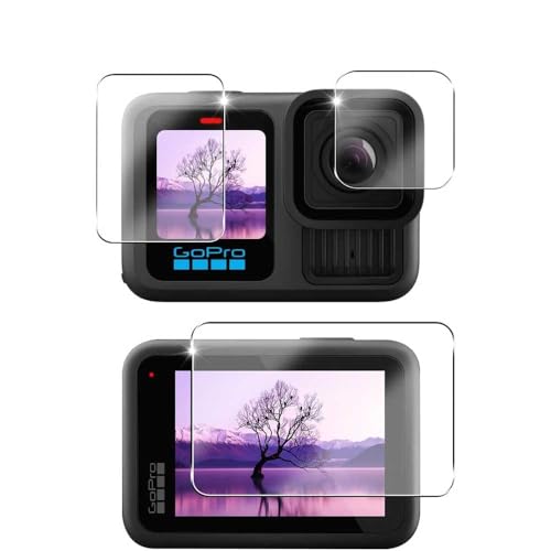 GoPro HERO13 用 ガラスフィルム 保護強化ガラスフィルム 3枚入り 背面タッチスクリーン+レンズ+前面スクリーンフィルム セット スクリーン保護ガラスフィルム (GoPro HERO13)
