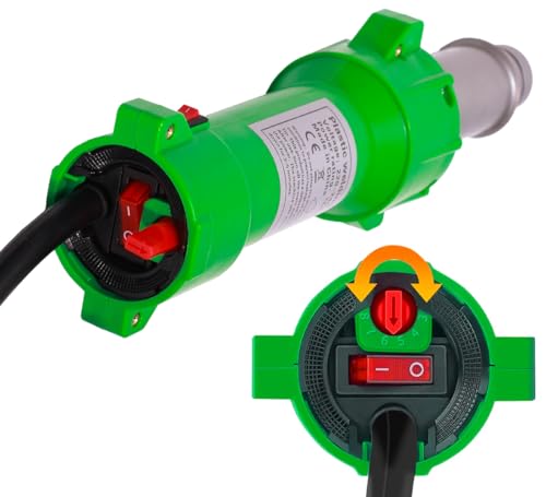 1600W Kunststoff Heißluft Schweißgerät Heißluftbrenner Kunststoffschweißer Schweißen Heißluftpistole Handgriff Stange, mit LED-Licht, 2 Flache Schweißdüsen, 40mm Silikon-Nahtwalze, Messing-Nahtwalze