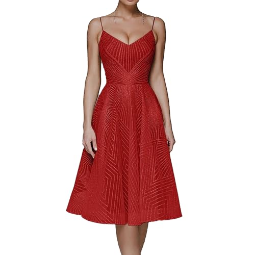 OULIWANGLUO Damen Neckholder Kurze Abendkleid Ärmellose Hochzeit Cocktailkleid Sexy Elegant Partykleid Kleid (Rot,XXL)