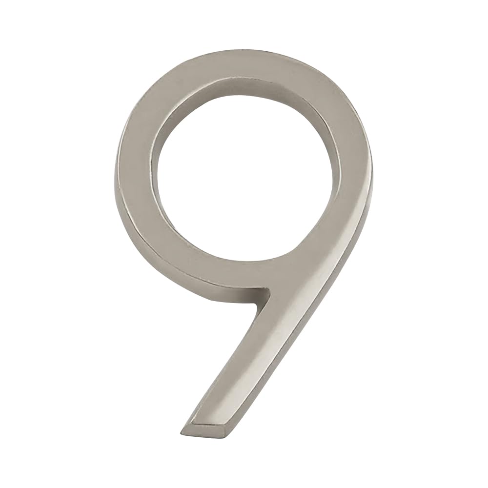 DecorTwist® Metal House Number Modern Silver House Numbers For Flat Door Hostel Hotel Lodge Apartment College Library Rack Number Warehouse 10cm 4 Inch Height (Number 9)