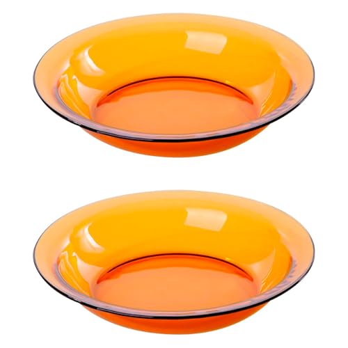 Acan Tradineur - Pack de 2 fuentes hondas redondas de vidrio, modelo Lys, bandejas para servir, extra resistentes, diseño clásico, aptas para lavavajillas (Ámbar - Ø 28 cm)