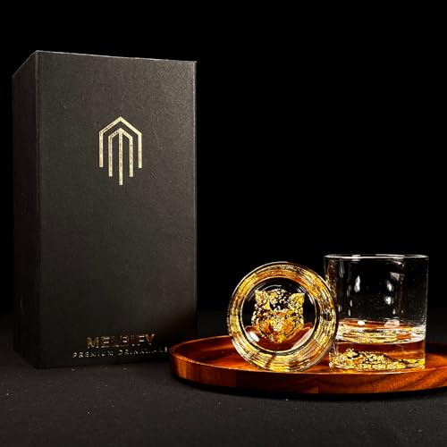 Image of Melbify Gold Wolf Whiskey Glass Gift Set | 4 pcs Set | 300 ml | Ultra-Premium | Gold-Bottomed | Imported | Luxurious | Ideal for Wedding Gifts, Anniversary, VIP and Corporate Gifts