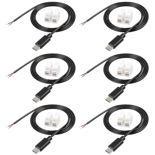 Image of USB Type-C Pigtail Cable Extension Power Cable 22AWG Carrying Current 3A Voltage 3V 5V 9V 24V 12V 24V USB-C Plug to 2 Pin Bare Wire Open End Connector for DIY - 1M /3.3FT 6PCS (Type C Male)