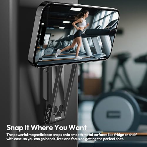 ULANZI Magnetic Phone Tripod for iPhone, MA38 Portable Phone Holder Mini Tripod for Magsafe with Double-Sided Strong Magnetic 1/4'' Arri Locating Hole Foldable Hook for iPhone 16 15 14 13 12, Black