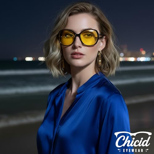 Chicid Night Vision Driving Glasses for Women, Oversized Polarized HD Yellow Anti Glare Lens with UV400 Protection2