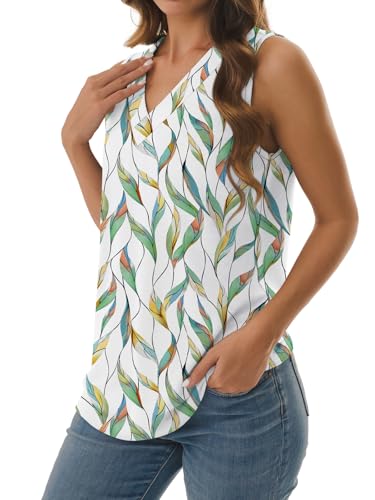 GKBK Tank Top for Women Cute Printed Summer Tops Womens T Shirts Flowy Spring Basic V Neck Sleeveless Tshirts Shirts Going Out Tops Leaf XXL — view 3