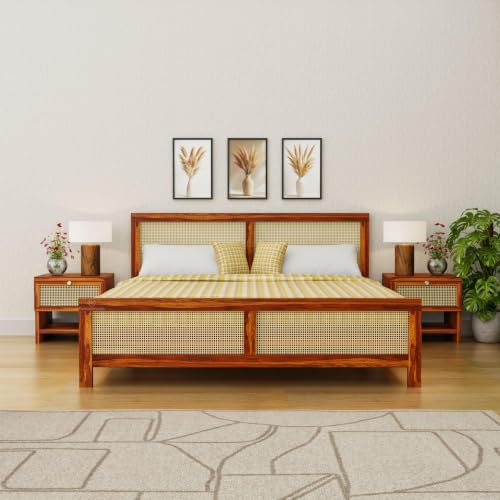 Image of Solid Sheesham Wood Queen Size Bed | Wooden Queen Size Cot Bed Double Bed for Bedroom,Home (Honey)