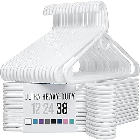 NEATERIZE Ultra Heavy Duty Plastic Clothes Hangers - White - Durable Coat, Suit and Clothes Hanger. Perchas De Ropa (38 Pack - White) Cover