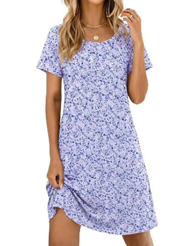 Image of Ekouaer Womens Nightgown Short Sleeve Night Dress Printed Sleepwear Soft Sleep Shirt S-3XL