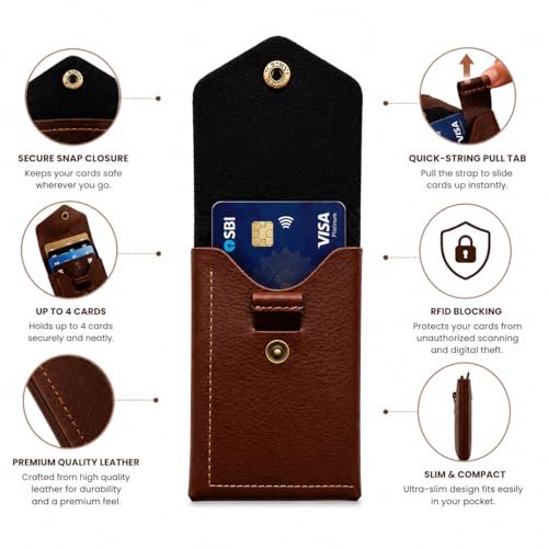 Image of Genuine Leather Vertical Slim Wallet for Men | Pull-String Quick Card Access | RFID Blocking Minimalist Wallet | Compact Front Pocket Wallet with Button Lock (Customized Wallet)