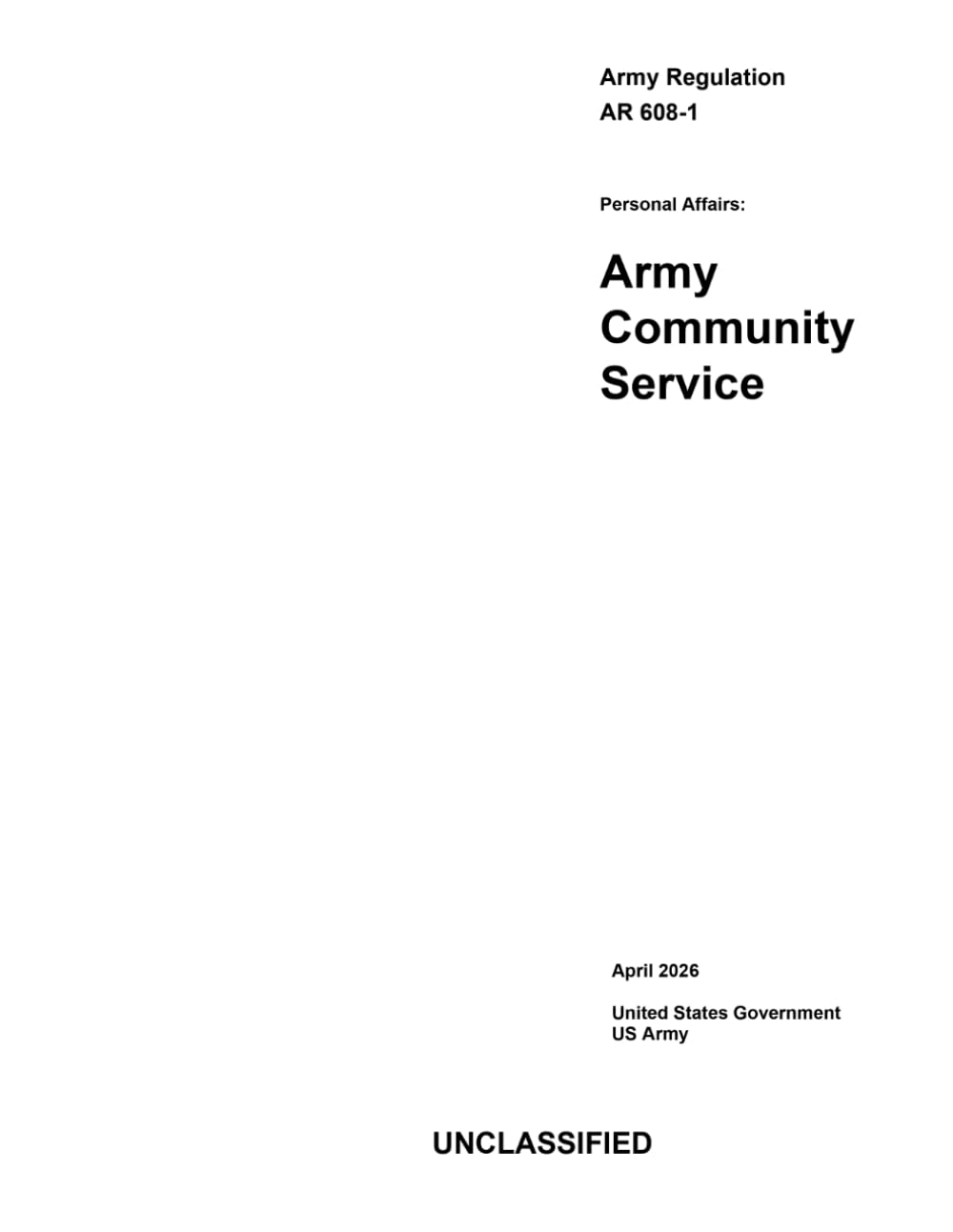 Army Regulation AR 608-1 Personal Affairs: Army Community Service April 2026