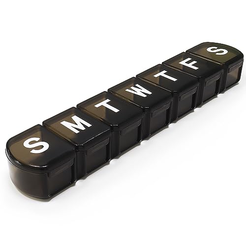Image of XL Weekly Pill Box Organizer 7 Day, 1 Week Jumbo Pill Dispenser Case One Time a Day, MOLN HYMY Daily Medicine Container to Hold Medication, Vitamins, Fish Oils and Supplement (Black