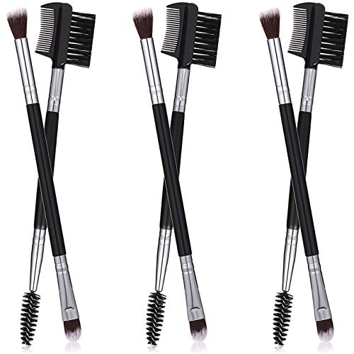 6 Pieces Brow and Lash Shaper Eyelash Comb and Double Ended Eye Shadow Brushes Portable Dual-Comb Eyebrow Brush Double Sided Makeup Brushes Makeup Grooming Tool for Professional and Travel