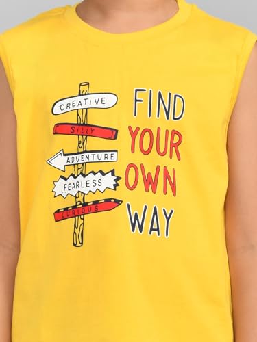 Image of Lux Cozi Printed Round Neck Sleeveless Cotton T-Shirt for Boys | Prints May Vary |