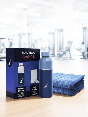 Image of NAUTICA Combo Set Gym Towel + Bottle | 3 PC Set- 1 Single WALL Bottle + 2 PCS Hand Towel | Combo Set for Gym, Yoga, Running & Training | NAVYBLUE