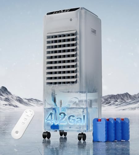 Image of Landeagle 32 inch Swamp Cooler,1800CFM Windowless Portable Air Conditioners with 120Oscillation,Evaporative Coolers with 4.2Gal Tank,12H Timer,Cooling Fans that Blow Cold Air for Room Indoor,White