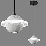 ADCTHOME Children's Room Modern LED Pendant Light Fixtures,Concrete Pendant Lights Kitchen Island, Planet Pendant Lighting Adjustable for Kids Room Dining Living Room Bedroom(White 2-Pack)