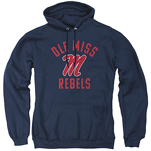 University of Mississippi Ole Miss Official Rebels Logo Unisex Adult Pull-Over Hoodie,Navy, Large