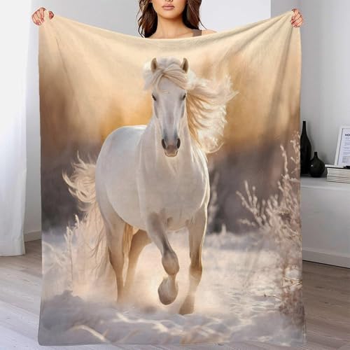 Plaid microfibre cheval au galop | Impression 3D haute définition 60x80 - 4