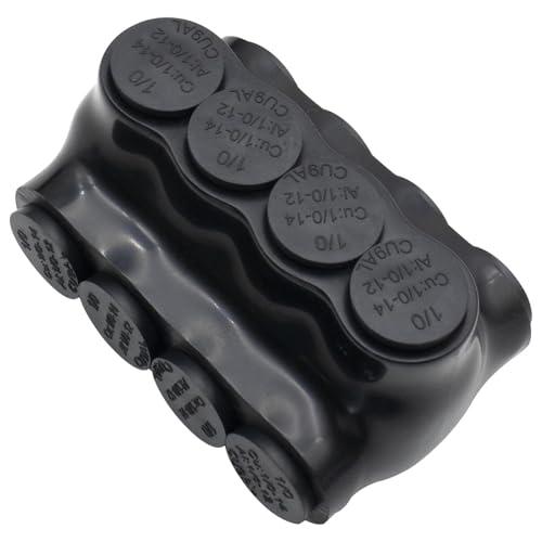 1/0-14AWG Insulated 4 Port Inline Splice Connector Black Wire Connectors,Allen Hex 3/16" Insulated Cable Connectors Pre-Loaded Oxide Inhibitors,UL Listed(1pcs)