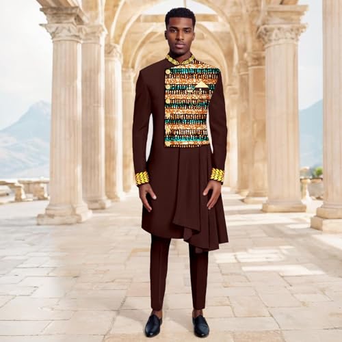 African Suits for Men Full Sleeve Chain Embroidery Single Breasted Print Blazer and Pants Set Formal Outfits2
