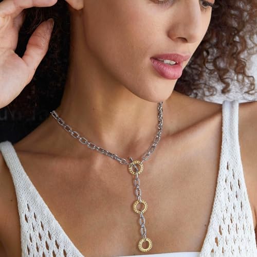 Two Tone Wire Necklace Gold and Silver Link Chain Adjustable 18K Gold Plated Twist Vintage Classic Jewelry2