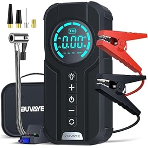 5000A Jump Starter with Air Compressor, 150PSI Battery Jumper Starter Portable for All Gas and 10.0L, 12V Car Jump Starter with Jumper Cable 3 Modes Flashlight and EVA Bag