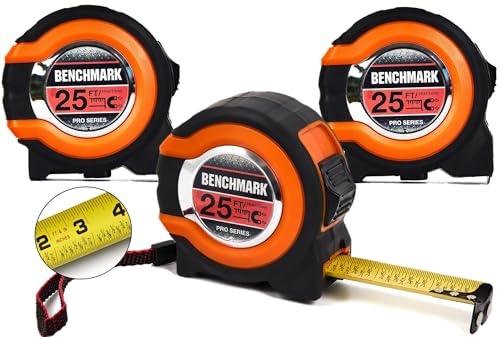 Benchmark 3 Pack 25 ft Tape Measures Magnetic Tip Orange/Red