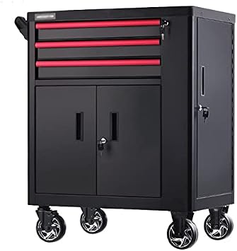 Tool box storage boxTool Box 3-Drawer Rolling Tool Cabinet - Rolling Garage Workshop Organizer - Tool Chest with Large Storage Cabinet and Side Tool Storage Cabinet, Black Tool Box Organizer