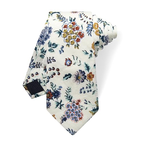 Image of YourTies Cotton Floral Tie for Men 2.5 inch Printed Skinny Necktie Pocket Square Tie Clip Set Flower Wedding Party Groom