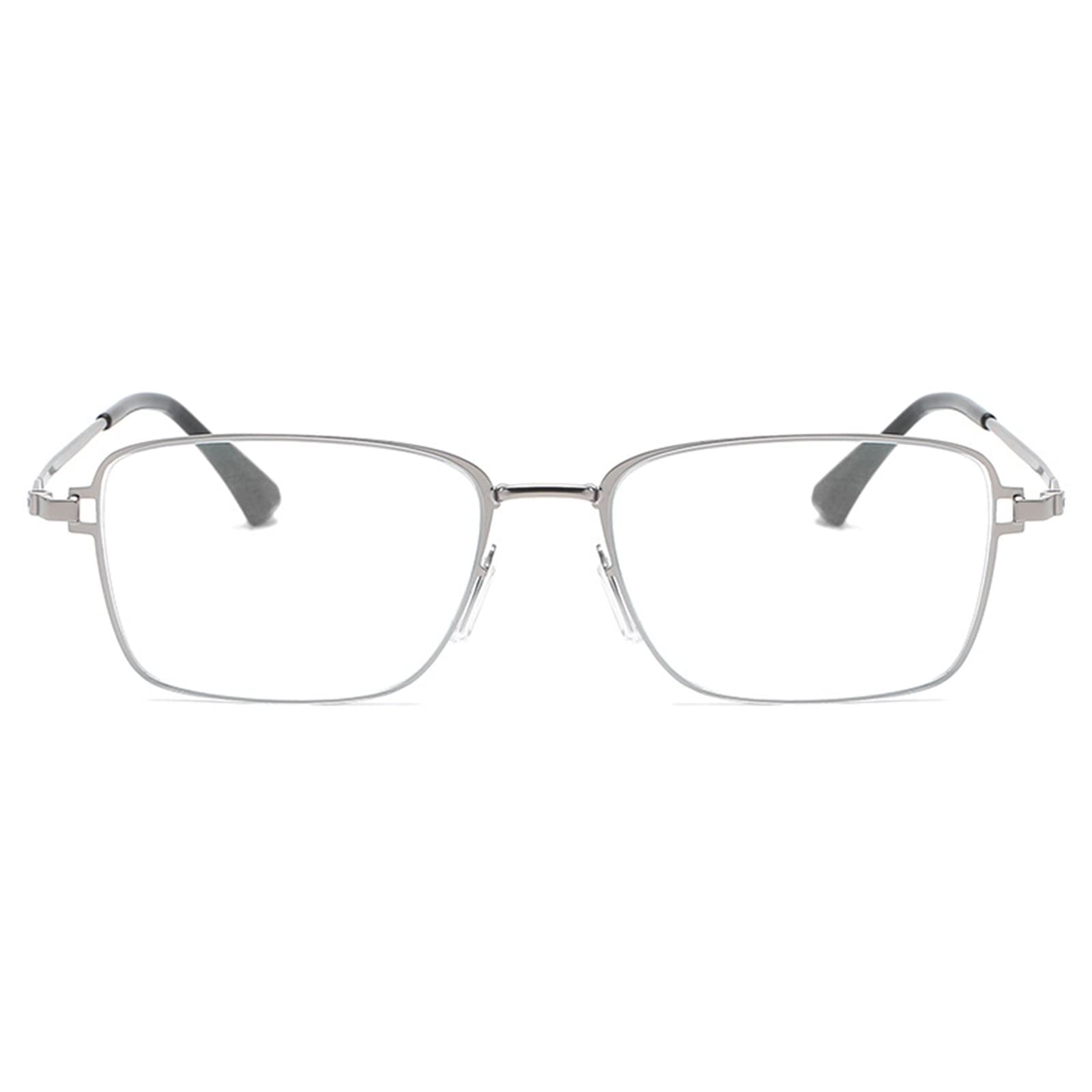 Gafas de Lectura para Hombres Gafas cuadradas de Metal con Montura Completa Anti-Blue Light Gafas para Ancianos Ligeras y cómodas Gafas antideslumbrantes,Silver-+3.00