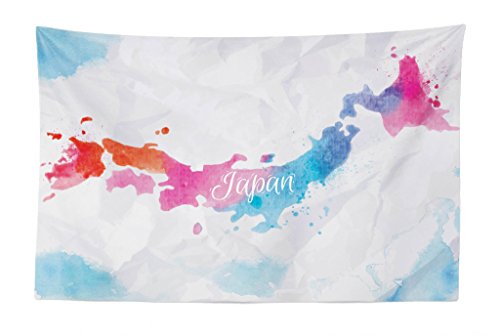 Lunarable Japan Tapestry, Watercolor Style Map of Japan with Compass Cartography Travel Design, Fabric Wall Hanging Decor for Bedroom Living Room Dorm, 45" X 30", Multicolor