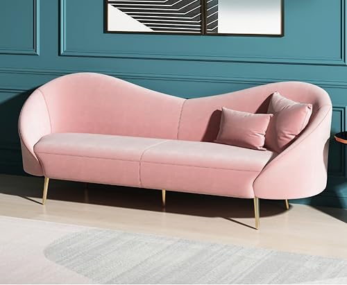 Image of Rosewood Luxury Sofa in Premium Velvet-Fabric | Solid Wood Structure | High Density Foam | Sturdy Golden Legs | Comfortable & Stylish Couch for Modern Living Room (Blush Pink, 3 Seater)