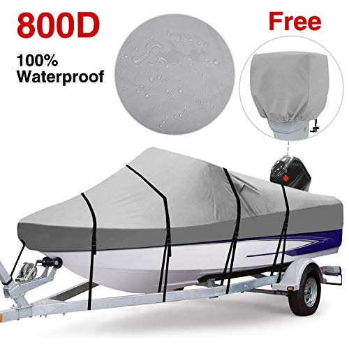 RVMasking Heavy Duty 600D Polyester Trailerable Boat Cover Black for 17'-19' / 20'-22'L V-Hull Runabouts Outboards and I/O Bass Boats (20-22 ft)