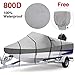 RVMasking 100% Waterproof 800D Polyester Trailerable Full Size Boat Cover Gray for 20"-22" V-Hull Runabouts Outboards and I/O Bass Boats, Free Motor Cover Include
