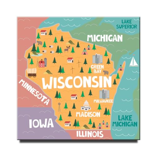 Wisconsin Map Fridge Magnet Square Locker Magnet Milwaukee Travel Souvenir Madison