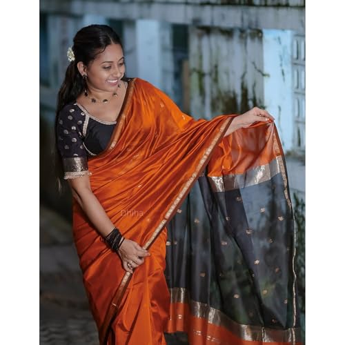Image of Original Maheswari Cotton Silk Saree for Women | Kanjivaram Pure Silk Cotton Sari with Blouse | Zari Work | Tassels | Handloom Weave