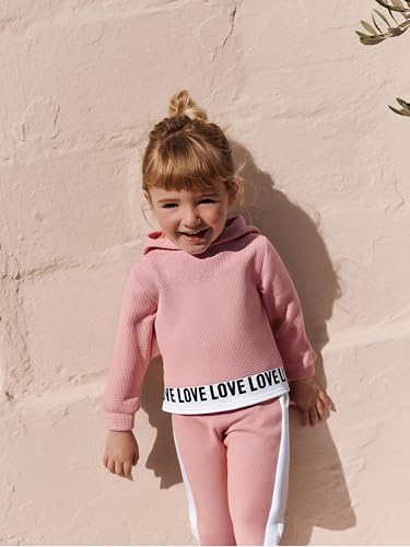 Image of Toddler Kid Girls Clothes Ribbed Color Block Long Sleeve Hoodie Sweatsuit Set Fall Outfits