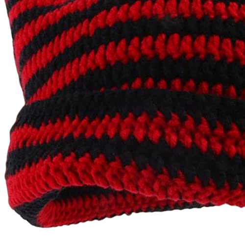 Gorro de Beanie Tejido para Mujer Sombrero Caliente Negro y Rojo 2