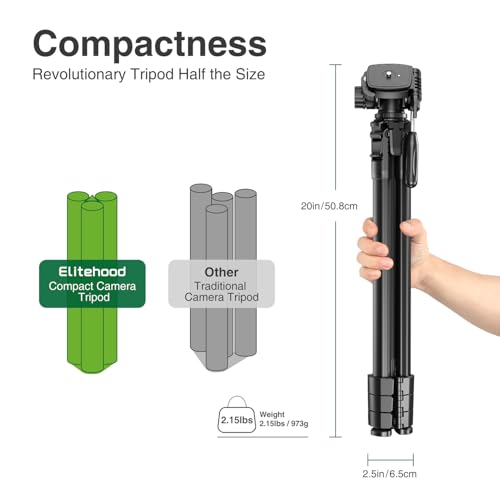 Image of elitehood 63 inch Tripod for Camera and iPad Video Recording, Compact Travel Outdoor iPad Tripod Stand, Load Capacity 8kg /17.6lbs, Compatible with DSLR and 4.7-13 inch Tablet /Phone