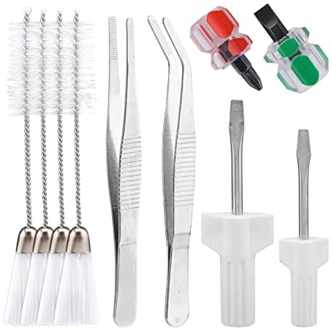 Jiakalamo 10 Pieces Sewing Machine Cleaning Kit Includes Tweezers Double Headed Lint Brush 4 Pieces Short Screwdriver, Flathead Cross Head Screwdrivers for Repair Machine Sewing Tools Cover