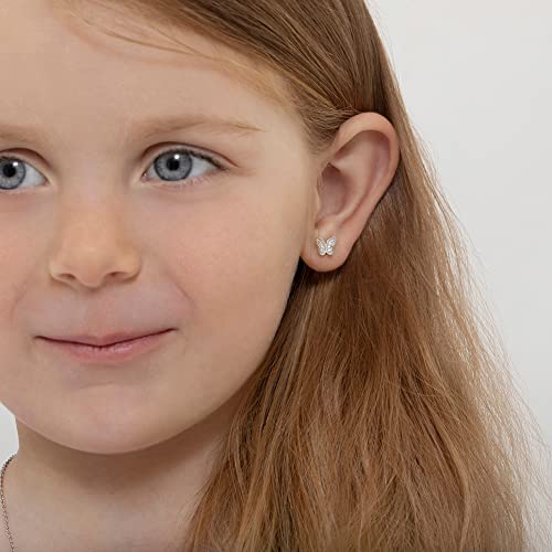 925 Sterling Silver Small Butterfly Cubic Zirconia Little Girl's Earrings with Screw Back Stud Locking - For Nature Loving Kids Earrings Great for Toddlers, Young Girls, and Pre-Teens2