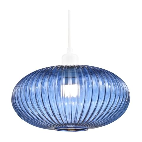 Modern Navy Blue Ribbed Glass Pendant Shade Cover