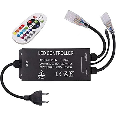 XUNATA LED Light RGB Remote Controller, AC 110V-130V 1500W LED Strip Neon Rope Light Dimming Switch, High Voltage Wireless Remote Control, Double Connection Pin Size 10MM for 5050 2835 RGB Strip Rope Cover