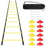 Set Accessori Allenamento Calcio, con 6M Scale Agilità, 12 Coni, 4 Pali, 1 Borsa, Attrezz...