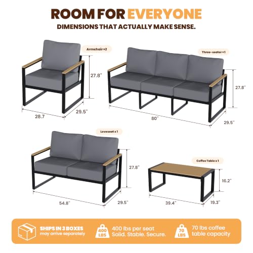 Image of Aoxun Patio Furniture Set, Metal Outdoor Furniture with Thick Cushions