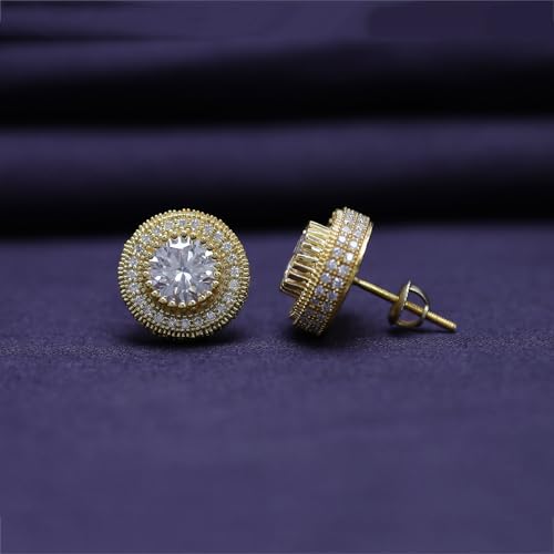 SAVEARTH DIAMONDS Moissanite Stud Earrings 2.50Ct,14K Gold Plated 925 Sterling Silver Screw Back, Lab Created Round Cut Brilliant D Color VVS1 Clarity Moissanite Diamond Earrings Studs for Women Men4