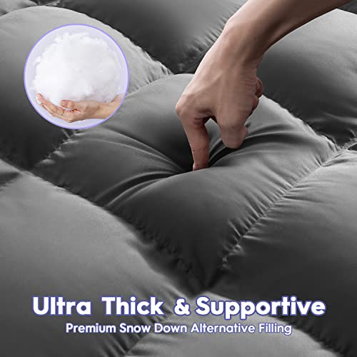 ABENE Mattress Topper Twin for Back Pain Relief, Extra Thick Mattress Pad Pillowtop, Soft Mattress Protector Cover with 8"-21" Deep Pocket, Overfilled Down Alternative Filling (Gray, Twin)